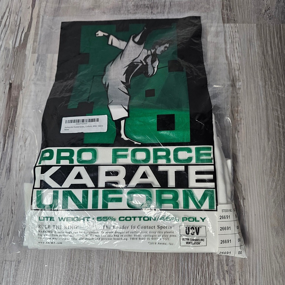 ProForce‎ 6 OZ Karate Uniform Kids 00 White Student Gi Lightweight With Belt NWT